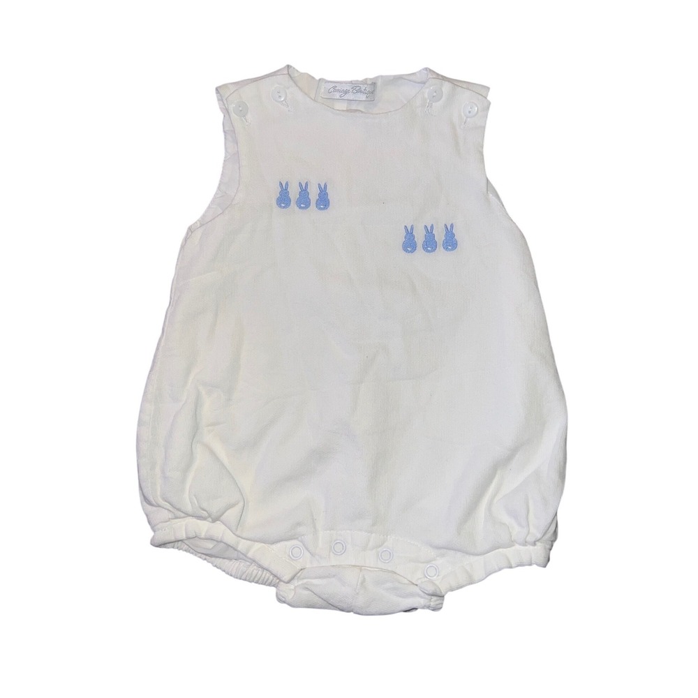 Carriage Boutique Baby Boys White Corduroy Bunny Embroidered Bubble Romper 9M